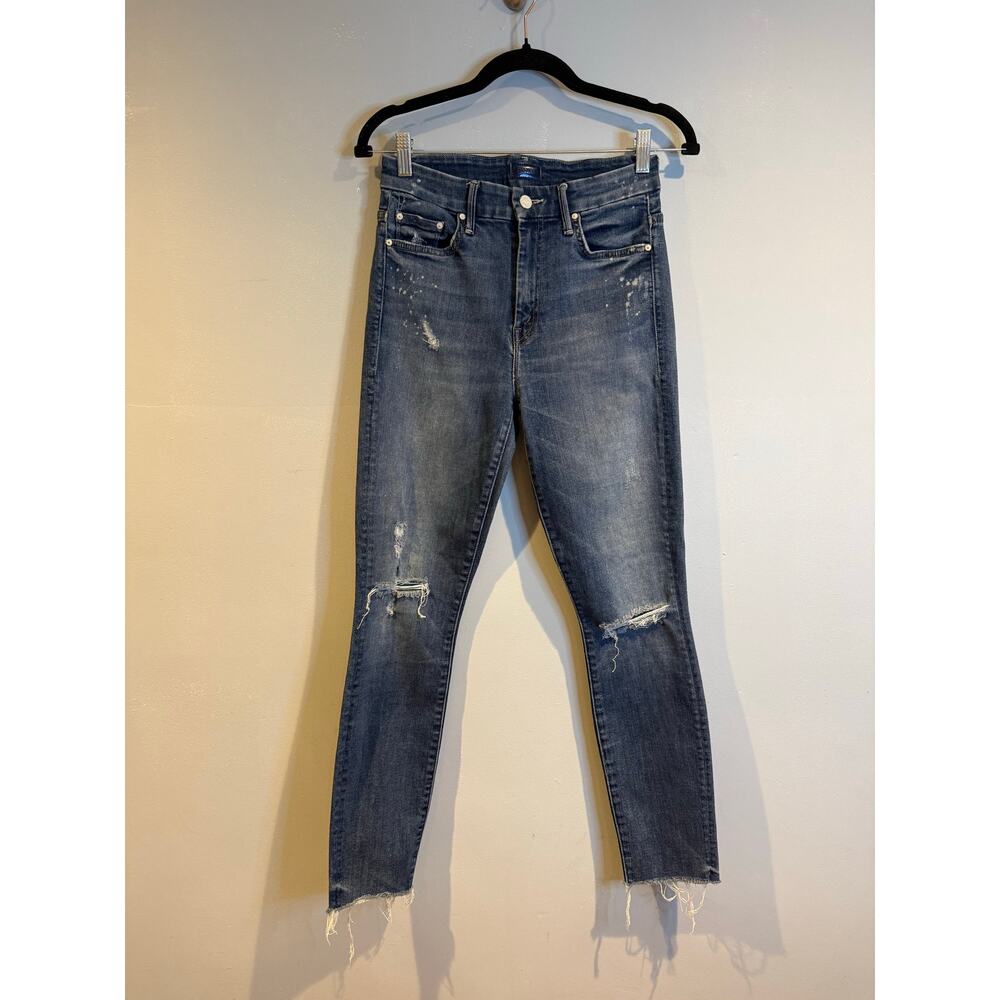 MOTHER High Waisted Looker Distressed Skinny Jeans